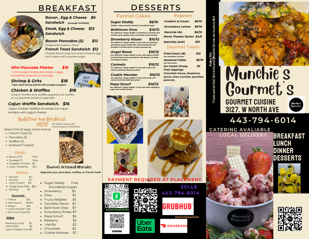 Munchies Gourmets Menu Page 1